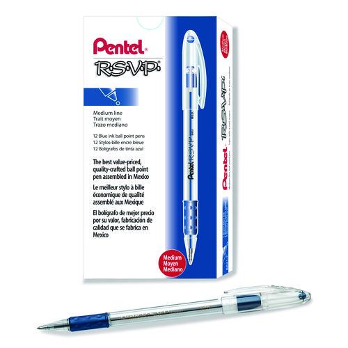Image of Pentel® BK91-C R.s.v.p. Ballpoint Pen, Stick, Medium 1 Mm, Blue Ink, Clear/blue Barrel, Dozen