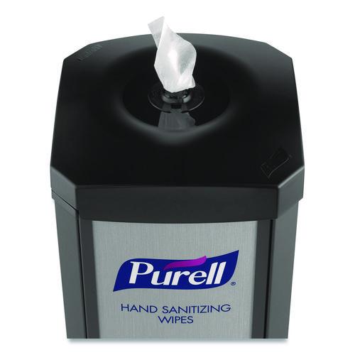 Image of PURELL® 9114-01-SLVHSW Ds360 High Capacity Hand Sanitizing Wipes Station, 17 X 17.25 X 44.25, Black/silver