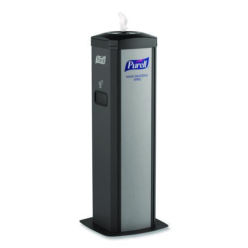 Image of PURELL® 9114-01-SLVHSW Ds360 High Capacity Hand Sanitizing Wipes Station, 17 X 17.25 X 44.25, Black/silver