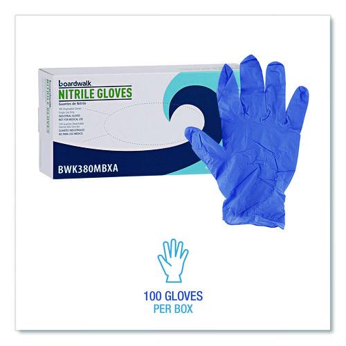 Image of Boardwalk® 380MCTA 380 Series Disposable General-Purpose Nitrile Gloves, Powder-Free, Medium, 4 mil Thick, 9.5" Long, Blue, 100/Box, 10 Boxes/CT