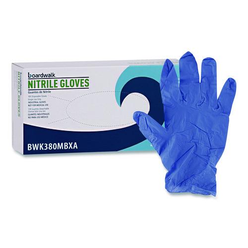 Image of Boardwalk® 380MCTA 380 Series Disposable General-Purpose Nitrile Gloves, Powder-Free, Medium, 4 mil Thick, 9.5" Long, Blue, 100/Box, 10 Boxes/CT