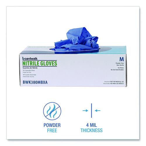 Image of Boardwalk® 380MBXA 380 Series Disposable General-Purpose Nitrile Gloves, Powder-Free, Medium, 4 mil Thick, 9.5" Long, Blue, 100/Box