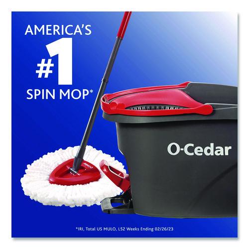Image of O-Cedar® 148473EA EZWring Spin Mop System, White Microfiber Head, Up to 51" Adjustable Red/Gray Plastic Handle