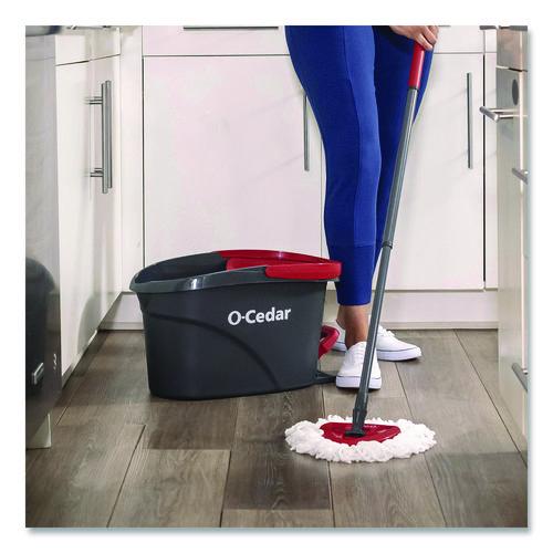 Image of O-Cedar® 148473EA EZWring Spin Mop System, White Microfiber Head, Up to 51" Adjustable Red/Gray Plastic Handle