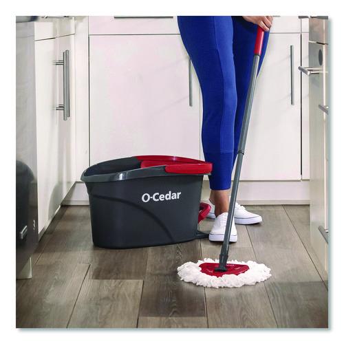 Image of O-Cedar® 148473EA EZWring Spin Mop System, White Microfiber Head, Up to 51" Adjustable Red/Gray Plastic Handle