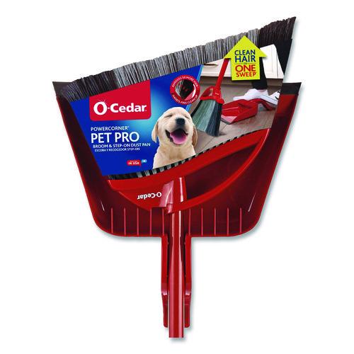 Image of O-Cedar® 168020EA PowerCorner Pet Pro Broom and Step-On Dust Pan, 56" Length, Red/Black/Gray