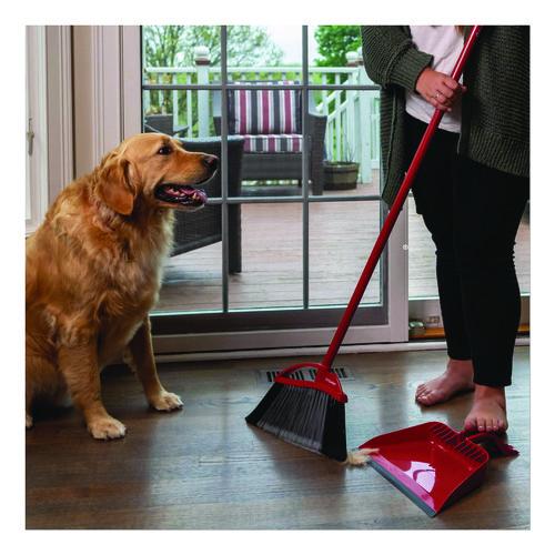 Image of O-Cedar® 168020EA PowerCorner Pet Pro Broom and Step-On Dust Pan, 56" Length, Red/Black/Gray