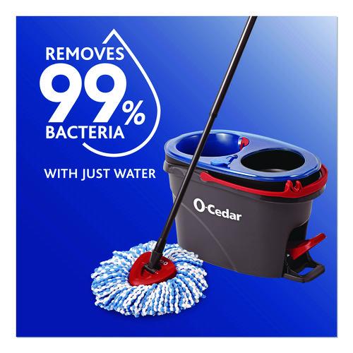 Image of O-Cedar® 168534EA EZWring RinseClean Spin Mop System, Blue/White Microfiber Head, Up to 51" Adjustable Red/Gray Plastic Handle