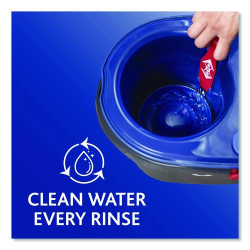 Image of O-Cedar® 168534EA EZWring RinseClean Spin Mop System, Blue/White Microfiber Head, Up to 51" Adjustable Red/Gray Plastic Handle