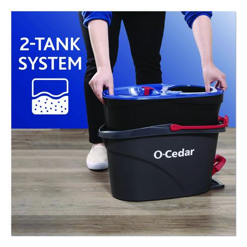 Image of O-Cedar® 168534EA EZWring RinseClean Spin Mop System, Blue/White Microfiber Head, Up to 51" Adjustable Red/Gray Plastic Handle