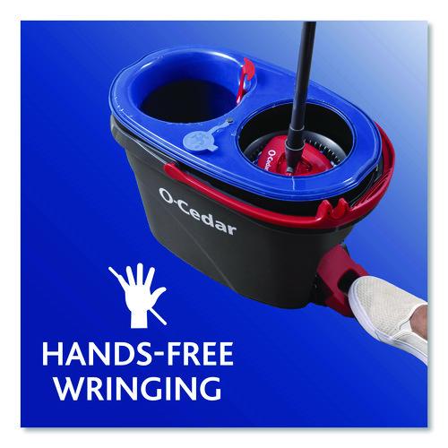Image of O-Cedar® 168534EA EZWring RinseClean Spin Mop System, Blue/White Microfiber Head, Up to 51" Adjustable Red/Gray Plastic Handle