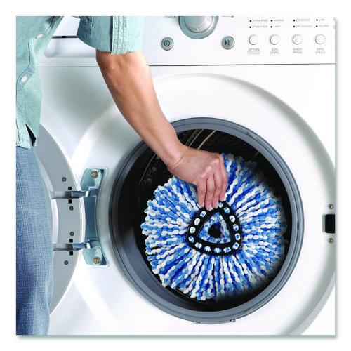 Image of O-Cedar® 168534EA EZWring RinseClean Spin Mop System, Blue/White Microfiber Head, Up to 51" Adjustable Red/Gray Plastic Handle