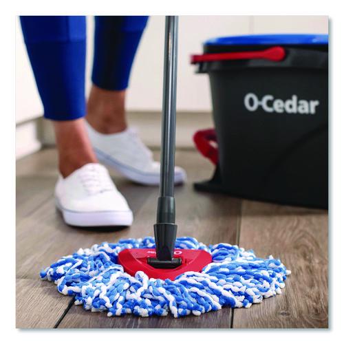 Image of O-Cedar® 168534EA EZWring RinseClean Spin Mop System, Blue/White Microfiber Head, Up to 51" Adjustable Red/Gray Plastic Handle