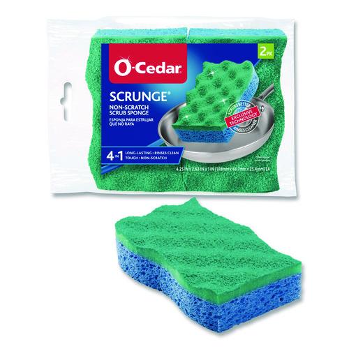 Image of O-Cedar® 169431PK Scrunge Non-Scratch Scrub Sponge, 2.63 x 4.25, 1" Thick, Green/Blue, 2/Pack