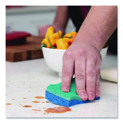 Image of O-Cedar® 169431PK Scrunge Non-Scratch Scrub Sponge, 2.63 x 4.25, 1" Thick, Green/Blue, 2/Pack