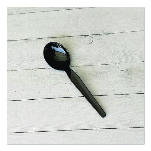 Image of Boardwalk® BWKSOUPBLHVY Heavyweight Polypropylene Cutlery, Soup Spoon, Plastic, Black, 1,000/Carton
