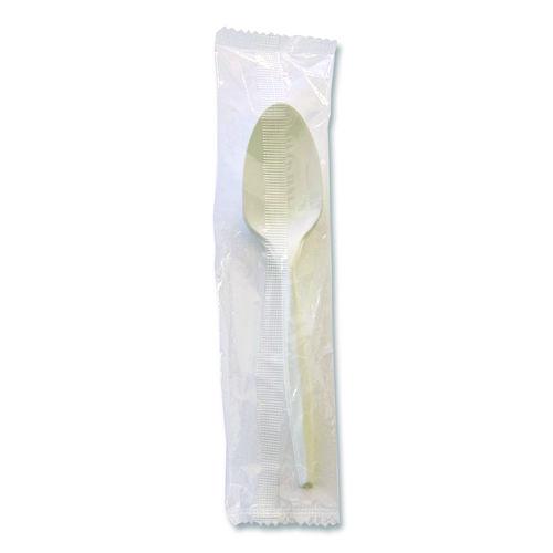 Image of Boardwalk® BWKSPOONWHPS Heavyweight Wrapped Polystyrene Cutlery, Spoon, Plastic, White, 1,000/Carton