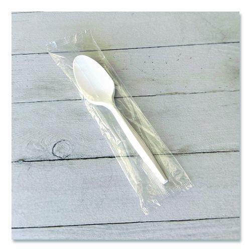 Image of Boardwalk® BWKSPOONWHPS Heavyweight Wrapped Polystyrene Cutlery, Spoon, Plastic, White, 1,000/Carton