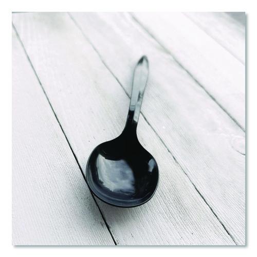 Image of Boardwalk® BWKSOUPBLHVY Heavyweight Polypropylene Cutlery, Soup Spoon, Plastic, Black, 1,000/Carton
