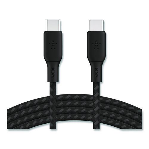 Image of Belkin® CAB014BT2MBK BOOST CHARGE Braided USB-C to USB-C Cable, 100 W Power Delivery, 6.6 ft, Black