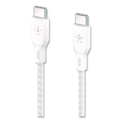 Image of Belkin® CAB014BT2MWH2PK BOOST CHARGE Braided USB-C to USB-C Cable, 100 W Power Delivery, 6.6 ft, White, 2/Pack