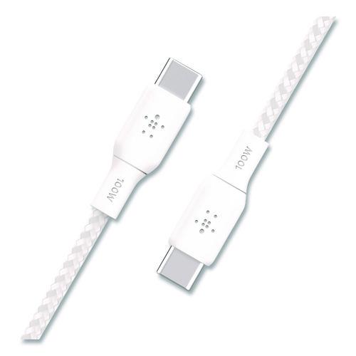 Image of Belkin® CAB014BT2MWH2PK BOOST CHARGE Braided USB-C to USB-C Cable, 100 W Power Delivery, 6.6 ft, White, 2/Pack