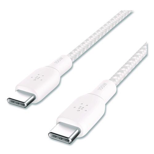 Image of Belkin® CAB014BT2MWH2PK BOOST CHARGE Braided USB-C to USB-C Cable, 100 W Power Delivery, 6.6 ft, White, 2/Pack