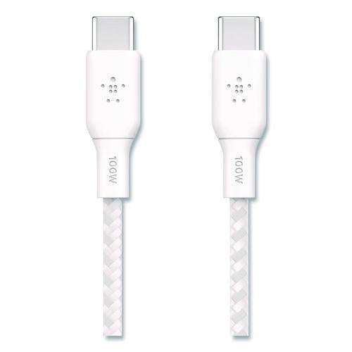 Image of Belkin® CAB014BT2MWH2PK BOOST CHARGE Braided USB-C to USB-C Cable, 100 W Power Delivery, 6.6 ft, White, 2/Pack