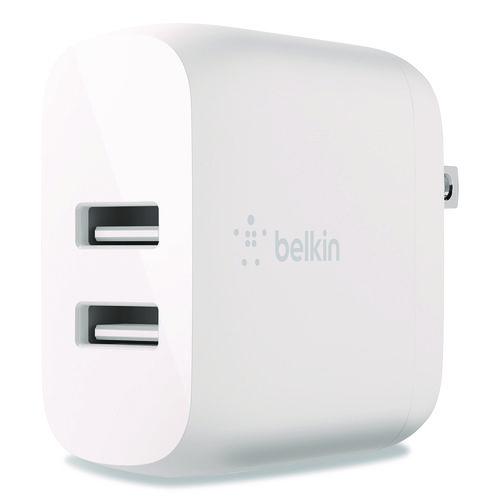 Image of Belkin® WCD001DQ1MWH BOOST CHARGE Dual USB-A Wall Charger + Lightning to USB-A Cable, White