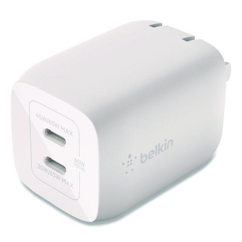 Image of Belkin® WCH013DQWH BOOST CHARGE Pro Dual USB-C GaN Wall Charger with PPS, White