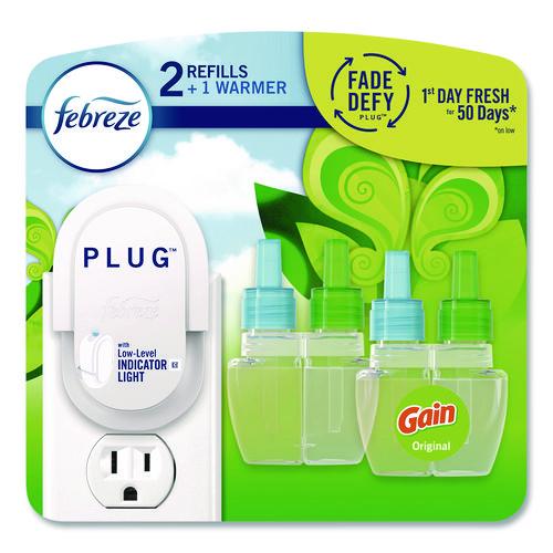 Image of FebrezeÂ® PLUG Air Freshener Warmer Starter Kit, Clear/White, with (2) Gain Original Refills