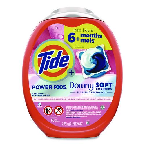 Image of Tide® 11807 Power PODS Plus Downy Laundry Detergent, April Fresh Scent, 98 oz Tub, 63 Pods/Tub
