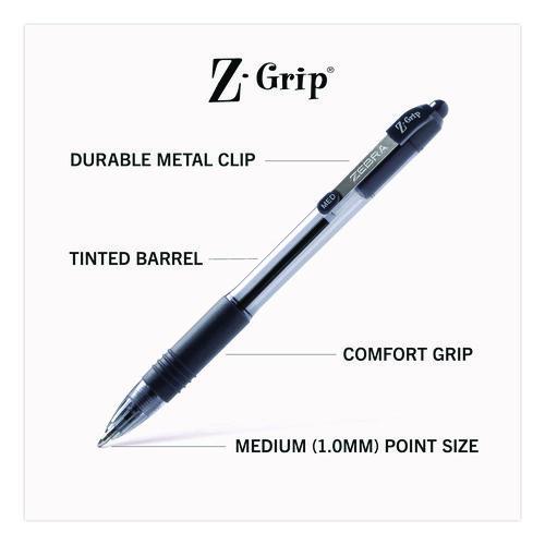 Image of Zebra® ZEB22218 Z-Grip Ballpoint Pen, Retractable, Medium 1 mm, Black Ink, Clear/Black Barrel, 18/Pack