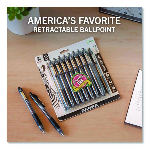 Image of Zebra® ZEB22218 Z-Grip Ballpoint Pen, Retractable, Medium 1 mm, Black Ink, Clear/Black Barrel, 18/Pack