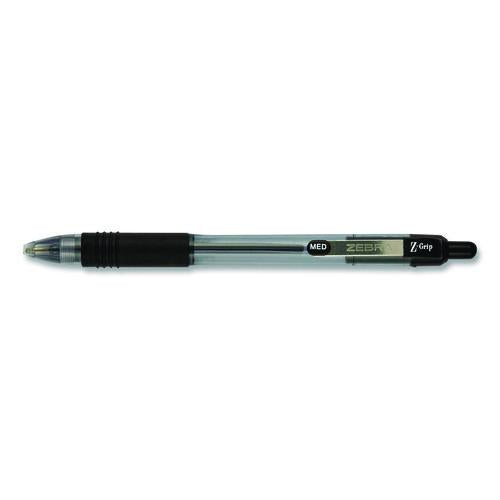 Image of Zebra® ZEB22218 Z-Grip Ballpoint Pen, Retractable, Medium 1 mm, Black Ink, Clear/Black Barrel, 18/Pack
