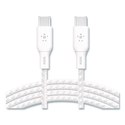 Image of Belkin® CAB014BT2MWH2PK BOOST CHARGE Braided USB-C to USB-C Cable, 100 W Power Delivery, 6.6 ft, White, 2/Pack