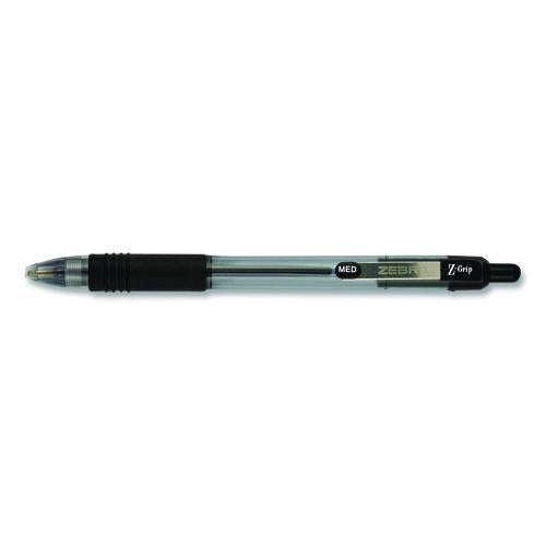 Image of Zebra® 22196 Z-Grip Ballpoint Pen, Retractable, Medium, 1 mm, Black Ink, Clear/Black Barrel, 96/Pack