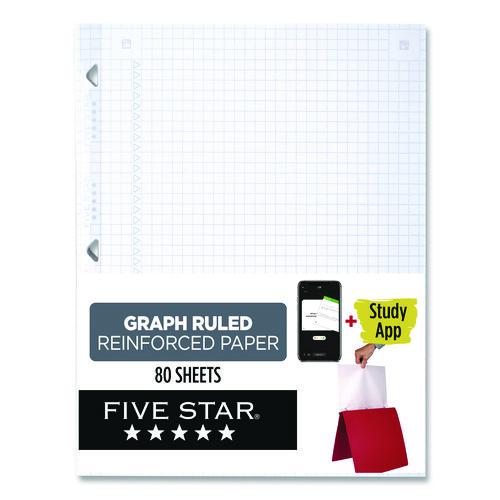 Image of Five Star® 170122/170036 Reinforced Filler Paper Plus Study App, 3-Hole, 8.5 x 11, Quadrille Rule, 80/Pack