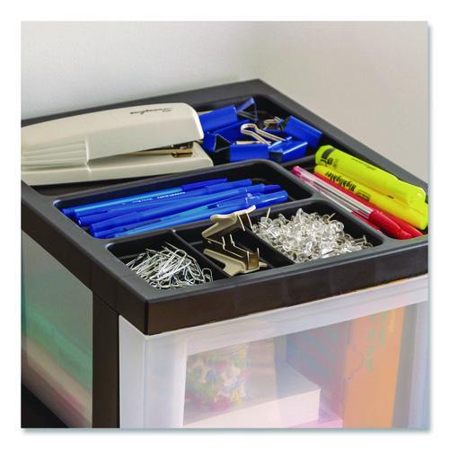 Image of IRIS 116352 2-Compartment Desktop Stackable Storage Drawer, 12.17 x 14.33 x 16.77, Black/Translucent White