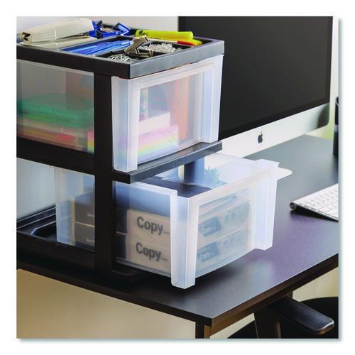 Image of IRIS 116352 2-Compartment Desktop Stackable Storage Drawer, 12.17 x 14.33 x 16.77, Black/Translucent White
