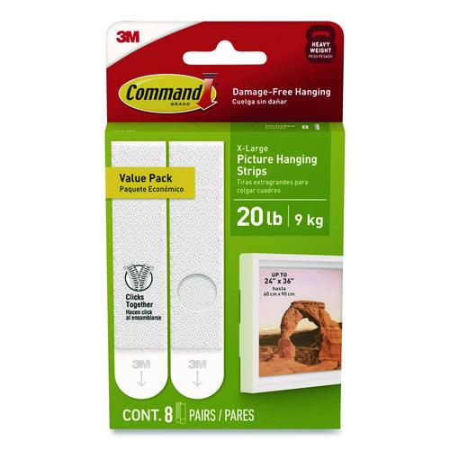 Image of Command Picture Hanging Strips, X-Large, Removable, Holds up to 20 lbs per 4 Pairs, 8 Pairs/Pack