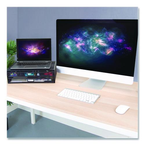 Image of MOUNT-IT! MI-7365 Metal Mesh Monitor Stand with Storage Drawers, For Up to 32" Monitors, 15.8" x 11.8" x 4.7", Black, Supports 30 lb