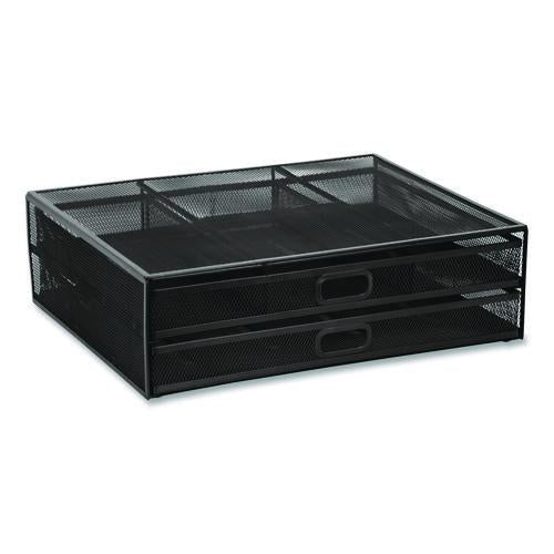 Image of MOUNT-IT! MI-7365 Metal Mesh Monitor Stand with Storage Drawers, For Up to 32" Monitors, 15.8" x 11.8" x 4.7", Black, Supports 30 lb