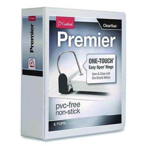 Image of Cardinal® 10340CB Premier Easy Open Clearvue Locking Slant-D Ring Binder, 3 Rings, 4" Capacity, 11 X 8.5, White
