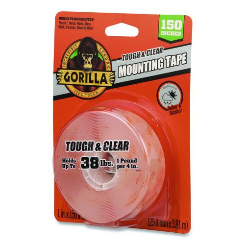 Image of Gorilla® 6036002 Tough and Clear Double-Sided Mounting Tape, Permanent, Holds Up to 0.25 lb/1 sq in, 1" x 12.5 ft, Clear