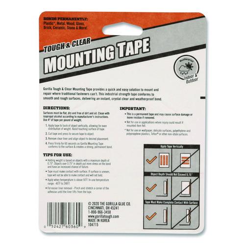 Image of Gorilla® 6036002 Tough and Clear Double-Sided Mounting Tape, Permanent, Holds Up to 0.25 lb/1 sq in, 1" x 12.5 ft, Clear