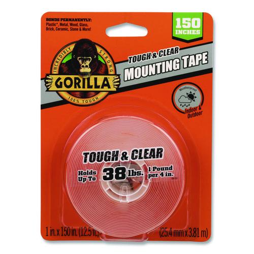 Image of Gorilla® 6036002 Tough and Clear Double-Sided Mounting Tape, Permanent, Holds Up to 0.25 lb/1 sq in, 1" x 12.5 ft, Clear