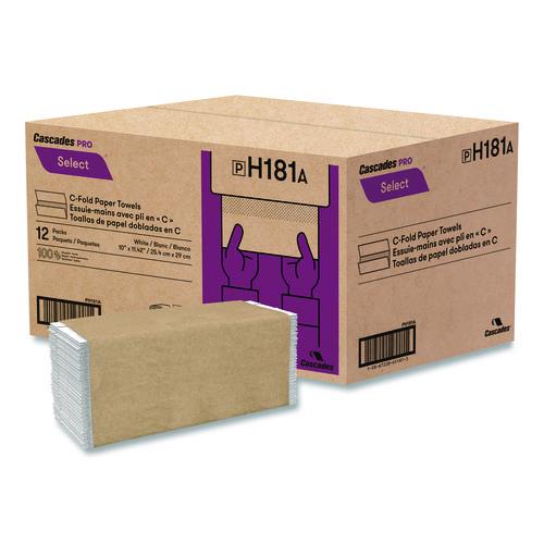 Image of Cascades PRO H181 Select Folded Paper Towels, C-Fold Towels, 1-Ply, 3.75 x 10, White, 198 Towels/Pack, 12 Packs/Carton