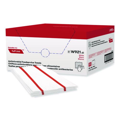 Image of Cascades PRO W921 Tuff-Job S900 Antimicrobial Foodservice Towels, 12 x 24, White/Red, 150/Carton