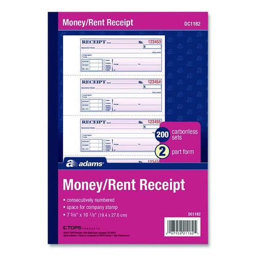 Image of Adams® DC1182 Money/Rent Receipt Book, Two-Part Carbonless, 7.13 x 2.75, 200 Forms Total